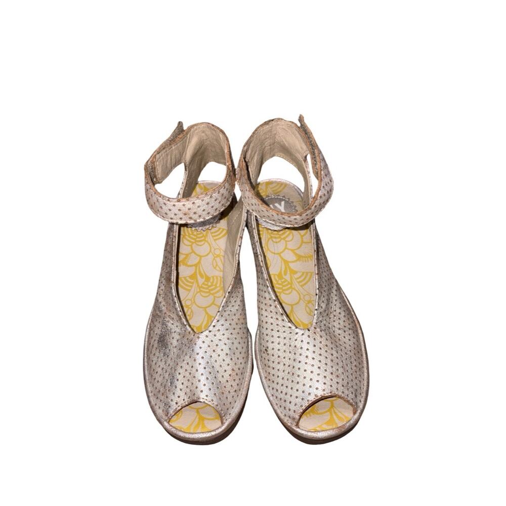Fly London YALA Pearl Silver Perforated Leather Wedge Sandals  Size: EU 36 /US 6